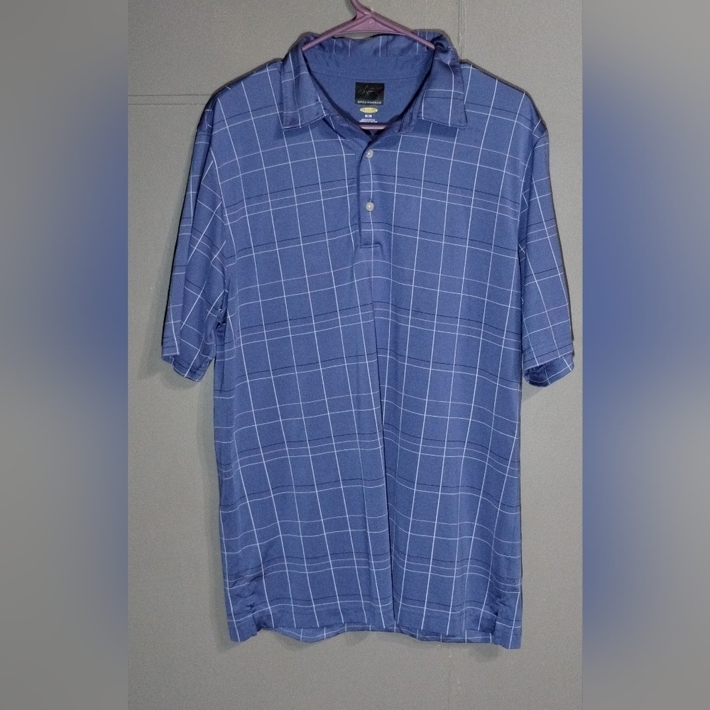 Greg Norman Men's Blue Checkered Shirt Size (M)